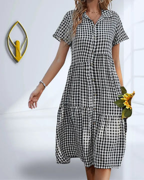 Short Sleeve Checkered Dress