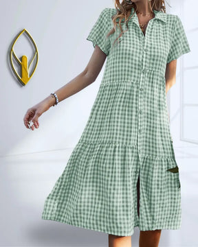 Short Sleeve Checkered Dress