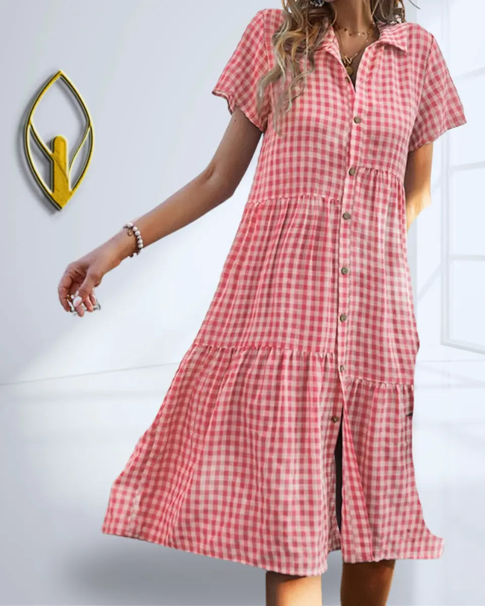 Short Sleeve Checkered Dress