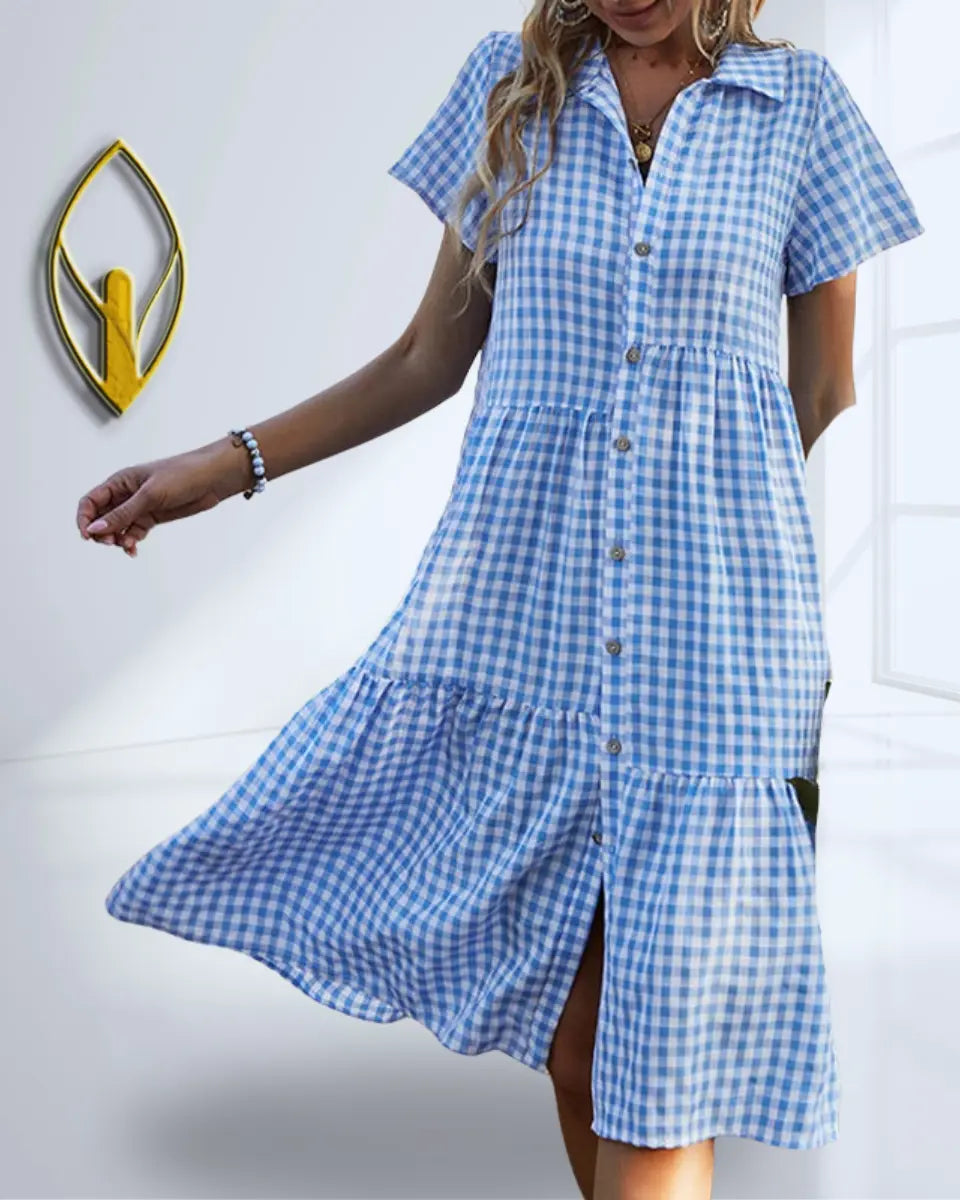 Short Sleeve Checkered Dress